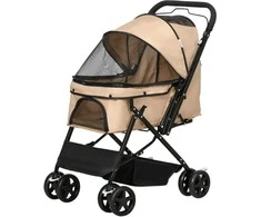 Pawhut Šunų vežimėlis buggy mažiems šunims ir katėms - šviesiai rudas 76,5 x 52 x 95 cm
