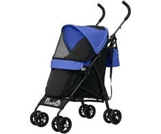 PawHut šunų vežimėlis šunų vežimėlis sulankstomas šunims ir katėms iki 4kg kačių vežimėlis su tinkliniais langais, diržu per petį, laikymo krepšiu, puodelio laikikliu, skėčio laikikliu tamsiai mėlynas kačių vežimėlis