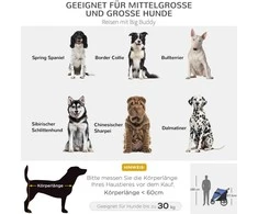 PawHut šunų vežimėlis su tinkleliu, sulankstomas, su saugos pavadėliu, dideliais guminiais ratais, iki 30 kg, Oxford, mėlynas
