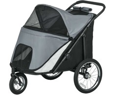 PawHut šunų vežimėlis šunų vežimėlis tinklelis langas sulankstomas kačių vežimėlis saugos pavadėlis dideli guminiai ratai iki 30 kg Oksfordo pilka