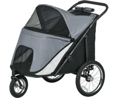 PawHut šunų vežimėlis šunų vežimėlis tinklelis langas sulankstomas kačių vežimėlis saugos pavadėlis dideli guminiai ratai iki 30 kg Oksfordo pilka
