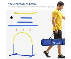 PawHut šunų dresūros įranga, šunų vikrumo (agility) rinkinys, 4 dalių kliūčių rinkinys senyviems šunims, dresūros rinkinys su krepšiu, mėlyna/geltona, 88 x 64 x 95 cm