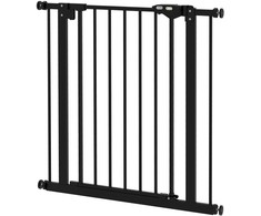 PawHut apsauginiai varteliai šunims, 74-80 cm, durų ir laiptų užtvara su prailginimais, be gręžimo, metaliniai, juodi