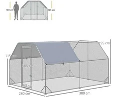 "PawHut" viščiukų aptvaras laisvai laikomiems viščiukams, didelis, su durimis ir vandeniui atsparia apsauga nuo saulės, skirtas 10-12 viščiukų, Oksfordas / sidabras, 280x380x195cm