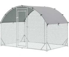 "PawHut" viščiukų aptvaras, pagamintas iš plieno, 280 x 190 x 197 cm viščiukų narvas su UV spinduliams atspariu dangčiu, durelėmis, aptvaras 4-6 viščiukams, smulkiems gyvūnams, sidabrinės spalvos
