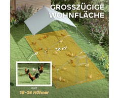 "PawHut" viščiukų aptvaras, pagamintas iš plieno, 300 x 600 x 195 cm viščiukų narvas su UV spinduliams atspariu dangčiu, šėrimo durelėmis, pakabinama lesyklė, lesykla, aptvaras 18-24 viščiukams, smulkiems gyvūnams, sidabrinės spalvos