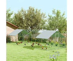 "PawHut" viščiukų aptvaras, pagamintas iš plieno, 300 x 800 x 195 cm viščiukų narvas su UV spinduliams atspariu dangčiu, šėrimo durelėmis, pakabinama lesyklė, lesykla, aptvaras 24-30 viščiukų, smulkiems gyvūnams, sidabrinės spalvos