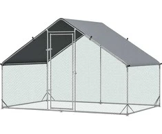 "PawHut" viščiukų aptvaras, pagamintas iš plieno, 300 x 200 x 200 cm viščiukų narvas su dangčiu, durelėmis, aptvaras 4-6 viščiukams, smulkiems gyvūnams, sidabrinės spalvos