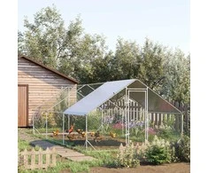 Pawhut Vištidė, laisvai laikomas aptvaras XXL su šešėliniu stogu 12-18 viščiukų 3 x 6 x 2 m