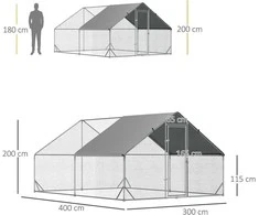 Pawhut Vištidė su laisvo laikymo aptvaru, su šešėliniu stogu, 8-12 viščiukų 3 x 4 x 2 m