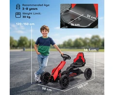 HOMCOM Gokartas, vaikiška transporto priemonė su reguliuojama sėdyne, minamas automobilis su rankiniu stabdžiu, pedalinis automobilis vaikams nuo 3-8 metų