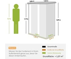 Sodo namelis 1,07 m² su nuožulniu stogu, 142 x 84 x 189 cm Įrankių namelis su užrakinamosiomis durimis, sodas, plienas, rudas
