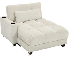 Sofa Sodos lova su pagalvėlėmis, putų užpildu, transformuojama į lovą, su puodelių laikikliu, kreminės baltos spalvos