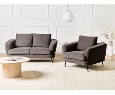 Sofa Beliani 3 asmenų svetainės baldų komplektas KJAER, šenilas, smėlio ir pilkos spalvos