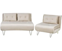 Sofa Beliani 3 vietų poilsio komplektas VESTFOLD, veliūrinis, smėlio spalvos