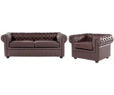 Sofa Beliani 4 vietų poilsio komplektas CHESTERFIELD natūralios odos, rudas
