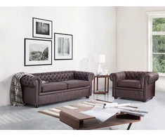 Sofa Beliani 4 vietų poilsio komplektas CHESTERFIELD natūralios odos, rudas