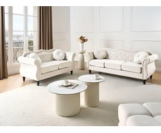 Sofa Beliani 5 asm. svetainės baldų komplektas SKIEN, veliūras, šviesi smėlio spalva