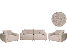 Sofa Beliani 5 asmenų svetainės baldų komplektas JUBEK, smėlio spalvos boucle audinys