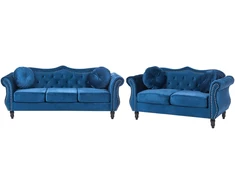 Sofa Beliani 5-vietis minkštų baldų komplektas SKIEN, aksominis, tamsiai mėlynas