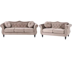 Sofa Beliani 5 vietų svetainės baldų komplektas SKIEN, veliūras, smėlio ir juodos spalvos