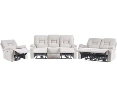 Sofa Beliani 6 vietų svetainės baldų komplektas su elektrine atsipalaidavimo funkcija BERGEN veliūras šviesiai smėlio spalvos su USB jungtimi