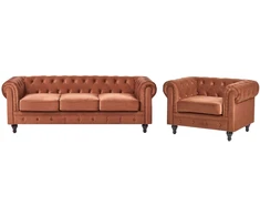 Sofa Beliani CHESTERFIELD poilsio baldų komplektas 4 asmenims, veliūrinis, aukso rudos spalvos