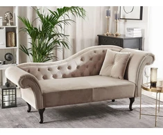 Sofa Beliani Dešininis šezlongas LATTES veliūrinis smėlio spalvos