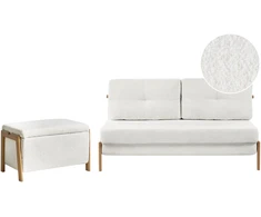 Sofa Beliani EDLAND poilsio baldų komplektas 3 asmenims su „bouclé“ suoliuku, baltas