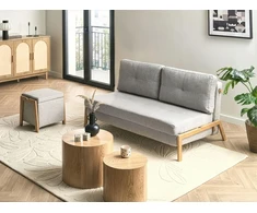 Sofa Beliani EDLAND poilsio komplektas 3 asmenims su pufa, šviesiai pilkas