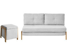 Sofa Beliani EDLAND poilsio komplektas 3 asmenims su pufa, šviesiai pilkas