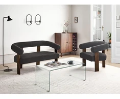 Sofa Beliani ILBRO svetainės baldų komplektas, boucle audinys, juodas / tamsiai rudas