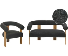 Sofa Beliani ILBRO svetainės baldų komplektas, boucle audinys, juodas / tamsiai rudas