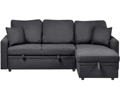Sofa Beliani Išskleidžiamas kampas 3 asmenims NASSJO sintetinio lino juodas kairinis