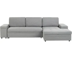 Sofa Beliani Išskleidžiamas kampas HRISEY, 3 vietų, sintetinis linas, pilkas su daiktadėže, kairinis