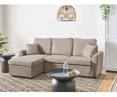 Sofa Beliani Išskleidžiamas kampas NASSJO, 3 vietų, sintetinis linas, šviesiai rudas, dešininis