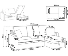 Sofa Beliani Išskleidžiamas kampas NASSJO, 3 vietų, sintetinis linas, šviesiai rudas, su daiktadėže, kairinis
