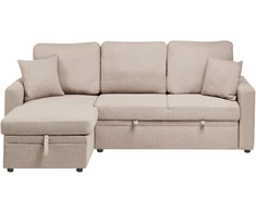 Sofa Beliani Išskleidžiamas kampas NASSJO, 3 vietų, sintetinis linas, šviesiai rudas, dešininis