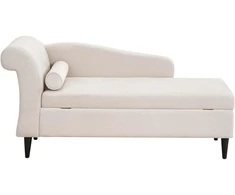 Sofa Beliani Kairysis šezlongas LUIRO veliūrinis smėlio spalvos su daiktadėže