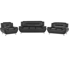 Sofa Beliani LEIRA poilsio baldų komplektas 6 asmenims, veganiška eko oda, juodas
