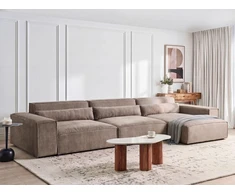 Sofa Beliani Modulinis kampinis minkštasis kampas 4 asmenims HELLNAR, šviesiai rudas, kairinis