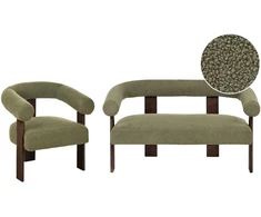 Sofa Beliani Poilsio baldų komplektas ILBRO Boucle žalias/tamsiai rudas