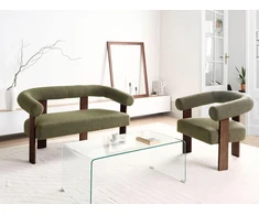 Sofa Beliani Poilsio baldų komplektas ILBRO Boucle žalias/tamsiai rudas