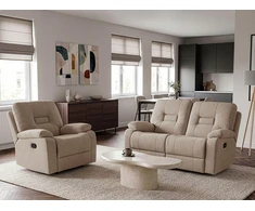 Sofa Beliani Poilsio baldų komplektas su mechanine relaksacijos funkcija 3 asmenims BERGEN smėlio-pilkas