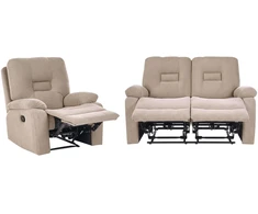 Sofa Beliani Poilsio baldų komplektas su mechanine relaksacijos funkcija 3 asmenims BERGEN smėlio-pilkas
