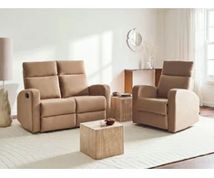 Sofa Beliani Poilsio baldų komplektas su elektrine relaksacijos funkcija 3 asmenims VERDAL aksominis šviesiai rudas