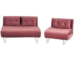 Sofa Beliani Poilsio komplektas 3 asmenims VESTFOLD, veliūras, rožinė