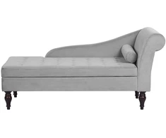 Sofa Beliani Šezlongas PESSAC, dešininis, veliūrinis, šviesiai pilkas su daiktadėže