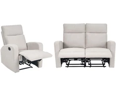 Sofa Beliani Svetainės baldų komplektas su mechanine atsipalaidavimo funkcija 3 asmenims VERDAL, smėlio spalvos veliūras