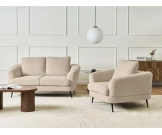 Sofa Beliani Trijų vietų poilsio baldų komplektas KJAER Boucle šviesiai smėlio spalvos